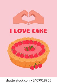 Me encantan los pasteles, las tortas. Día del pie. Cartel de un cocinero pastelero .Ilustración vectorial