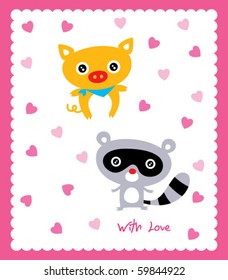 love pig with raccoon