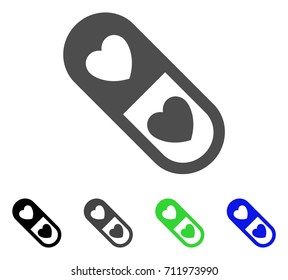 Love Pill icon. Vector illustration style is a flat iconic love pill symbol with black, grey, green, blue color variants. Designed for web and software interfaces.