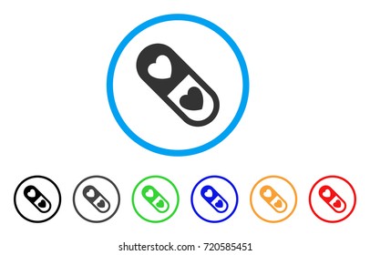 Love Pill rounded icon. Style is a flat love pill grey symbol inside light blue circle with black, gray, green, blue, red, orange versions. Vector designed for web and software interfaces.