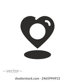 love pin icon, location point with heart on the map, gps pointer, flat symbol on white background - vector illustration