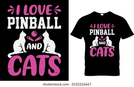 eu amo pinball e gatos t shirt modelo de design