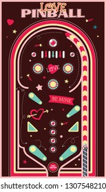 Love Pinball Playing Field with Romantic Objects Valentine's Day Illustration 