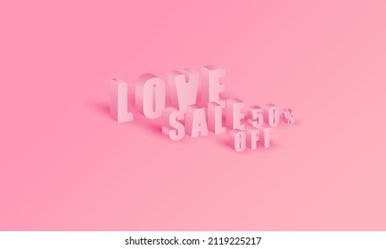 LOVE pink color for Sale 50% off of gradient background for display product website for valentine's day vector design
