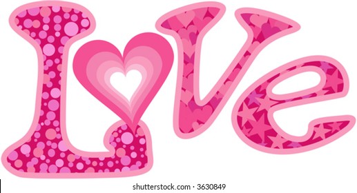 Love in pink filled with graphic shapes