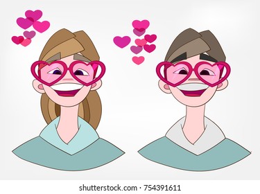 love pink glasses girl boy vctor illuatration heart