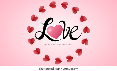 Love with pink heart in Valentine's Day on pink background , Flat Modern design , illustration Vector EPS 10