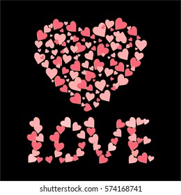 Love. Pink hearts on a black background.