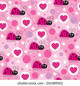 love pink ladybird pattern vector illustration