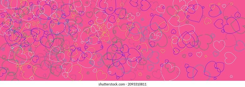 Love Pink Purple Blue Green Art Illustration. Colorful Vibrant Vivid Modern Art Pattern. Confetti Silhouettes Bright Rainbow Multicolor Print. White Party Hearts Neon Violet Simple Romantic Pic.