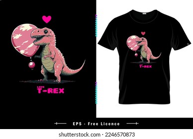 love pink t-rex design t-shirt eps free