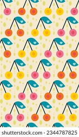 I love pink yellow orange retro cherries with hearts on beige