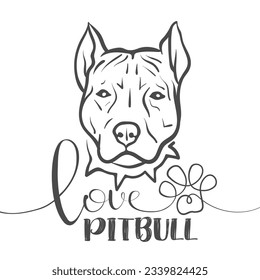 Love pitbull - black and white vector logo