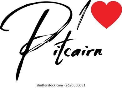 Eu Amo O Nome Do País Pitcairn Na Tipografia De Texto Grunge
