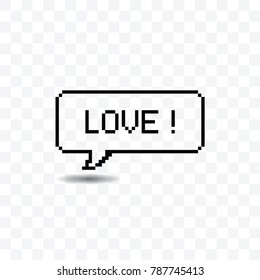 Love pixel art speech bubble vector illustration on transparent background.