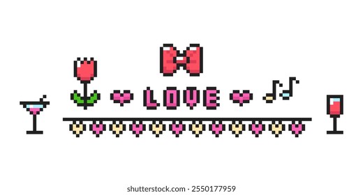 Love pixel lettering, Valentine's Day 8-bit.