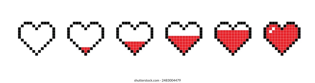 love pixel outline black red vector design illustration