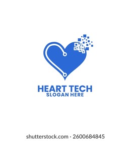 Love Pixel tech logo design icon template. Heart connection logo vector