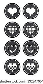 Love pixelated hearts retro labels set - vector