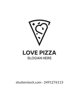 Love pizza logo template in simple line. Creative pizza vector illustration