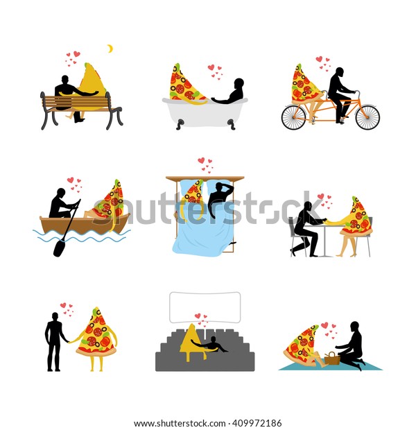 Love Pizza Set Man Slice Pizza Stock Vector (Royalty Free) 409972186