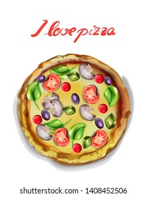 I love pizza Vector watercolor. Template icon poster. delicious food