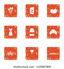 Love place icons set. Grunge set of 9 love place vector icons for web isolated on white background