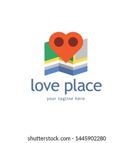 Love place pin pointer with city map logo icon, heart shaped find marker label, concept, destination, amour wedding isolated on white background flat style icon modern brand design vector illustration