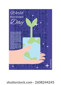 Love the Planet, A cute and minimalist design with a plant-shaped Earth, World Environment Day Poster or Social Media Post