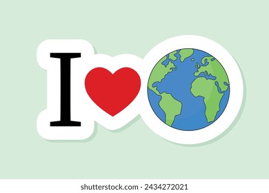 I love Planet Earth, Happy Earth Day, World Environment Day badge, sticker, sign, rebus, vector illustration