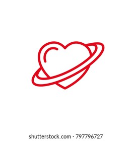 Love with planet Icon. Simple Heart Illustration Line Style Logo Template Design. 
