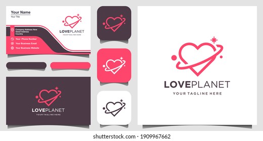 love planet logo outline illustration design template vector