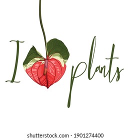 Love plant poster template.  Grown with love. Heart shape flower.