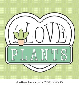 Me encantan las plantas pegatinas en forma de corazón con planta suculenta y fondo verde neutro. Diseño vectorial de conjuntos de patrones sin fisuras y clipart de plantas domésticas.