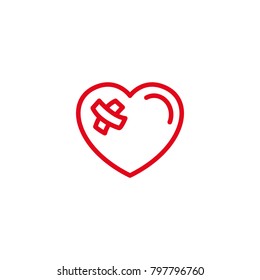 Love with plaster wound Icon. Simple Heart Illustration Line Style Logo Template Design. 
