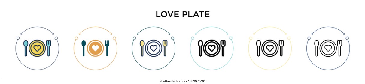 Love plate icon in filled, thin line, outline and stroke style. Vector illustration of two colored and black love plate vector icons designs can be used for mobile, ui, web