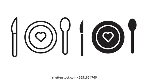 Icono de Love Plate. Versiones planas y de trazo. Elementos gráficos.