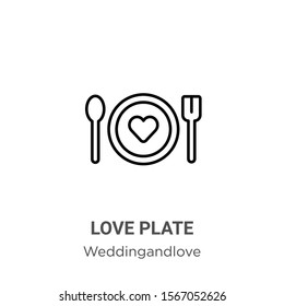 Love plate outline vector icon. Thin line black love plate icon, flat vector simple element illustration from editable weddingandlove concept isolated on white background