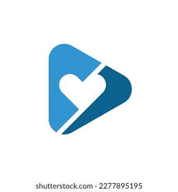 Love play media logo design, heart and arrow video logo icon