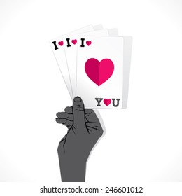 love playing card hold in hand design vector