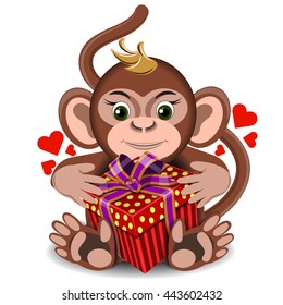 love the plush toy monkey with box gift on a blank background
