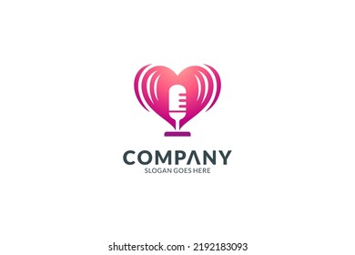 Love podcast logo template. Logo concept of heart with microphone inside