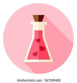 Love Poison with Hearts Circle Icon. Flat Design Vector Illustration with Long Shadow. Happy Valentine Day and Love Symbol.