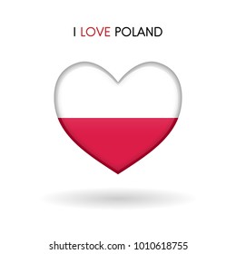 Love Poland symbol. Flag Heart Glossy icon on a white background isolated vector illustration eps10