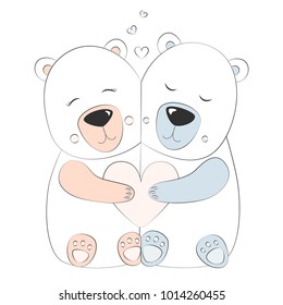 Love Polar bear Vector illustration.
Blue and Pink set.