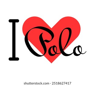 I love Polo. Hand drawn letters with red heart. Sport vector illustration, lettering in modern design for print t shirt, banner, poster, sticker or label.