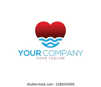 Love Pool with water Icon Logo Design Simple Heart Vector Illustration.