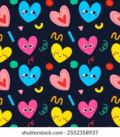 Love Pop Art Colorful Cute Clipart Seamless Pattern Hand Drawn Doodle
