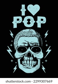 I Love Pop, old west poster, retro sticker, inferno, skull firing, epic, cowboy, west, gang mascot, silhouette, halloween