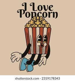 I Love Popcorn With Popcorn Groovy Character Design